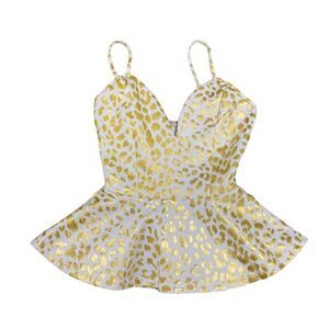 Arden B. Gold Spaghetti Strap Sweetheart Neckline Peplum Top Size XS NWT